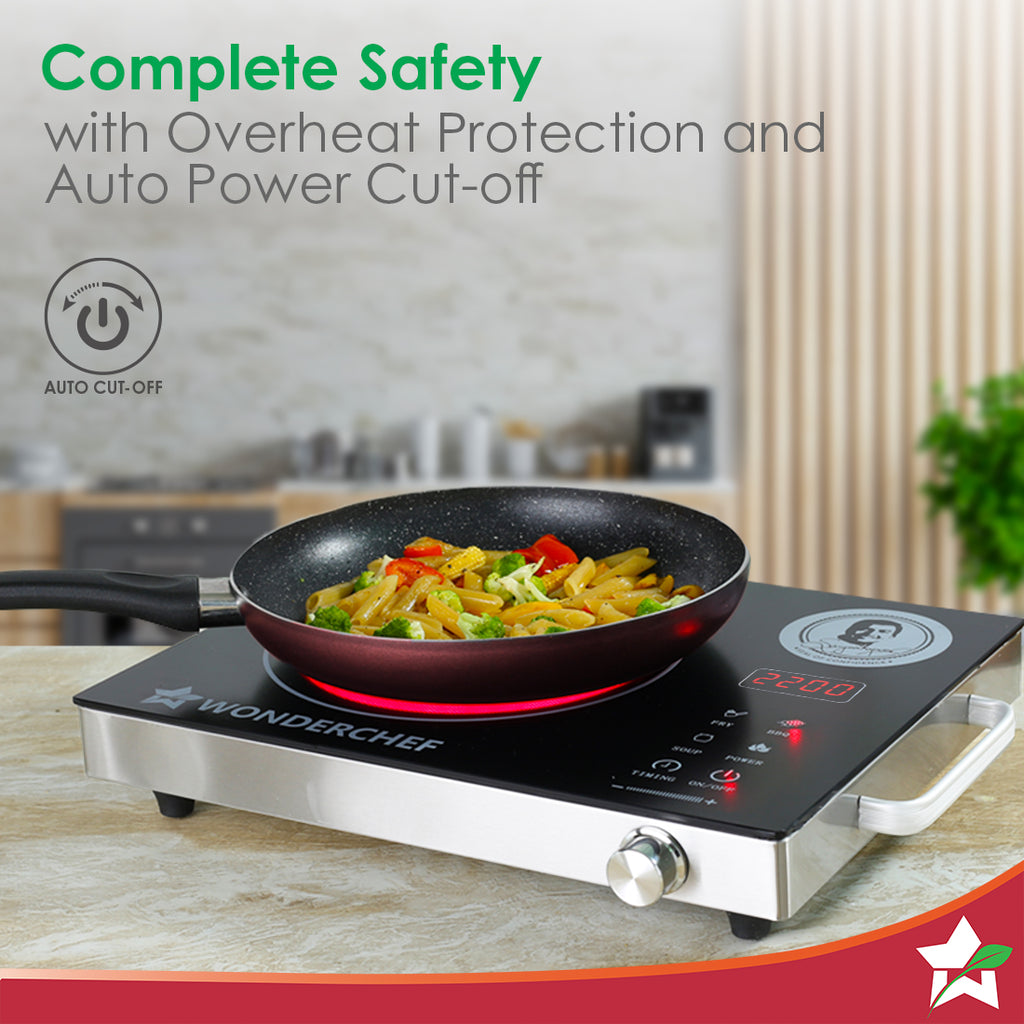 Easy Cook Infrared Cooktop | 2200 Watt Induction Cooktop | LED Digital Panel | Smart Touch Buttons | 2 Year Warranty