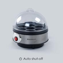 Load image into Gallery viewer, Instant Electric Egg Boiler with 7 Egg Poachers|3 Boiling Modes, Soft, Medium, Hard| Auto Shut Off Technology| Non-stick Egg Rack, Transparent Lid, Stainless Steel Body &amp; Heating Plate, Steamer Rack| Alarm| Easy &amp; Quick Operation| Black| 2 Year Warranty