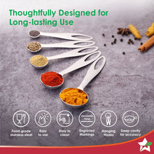 Load image into Gallery viewer, Ambrosia Stainless-steel Measuring Spoons with 5 Engraved Measurements | 1.25ml, 2.5ml, 5ml. 7.5ml, 15ml | For Dry or Liquid Ingredients | Precise Cooking and Baking | 1-year Warranty