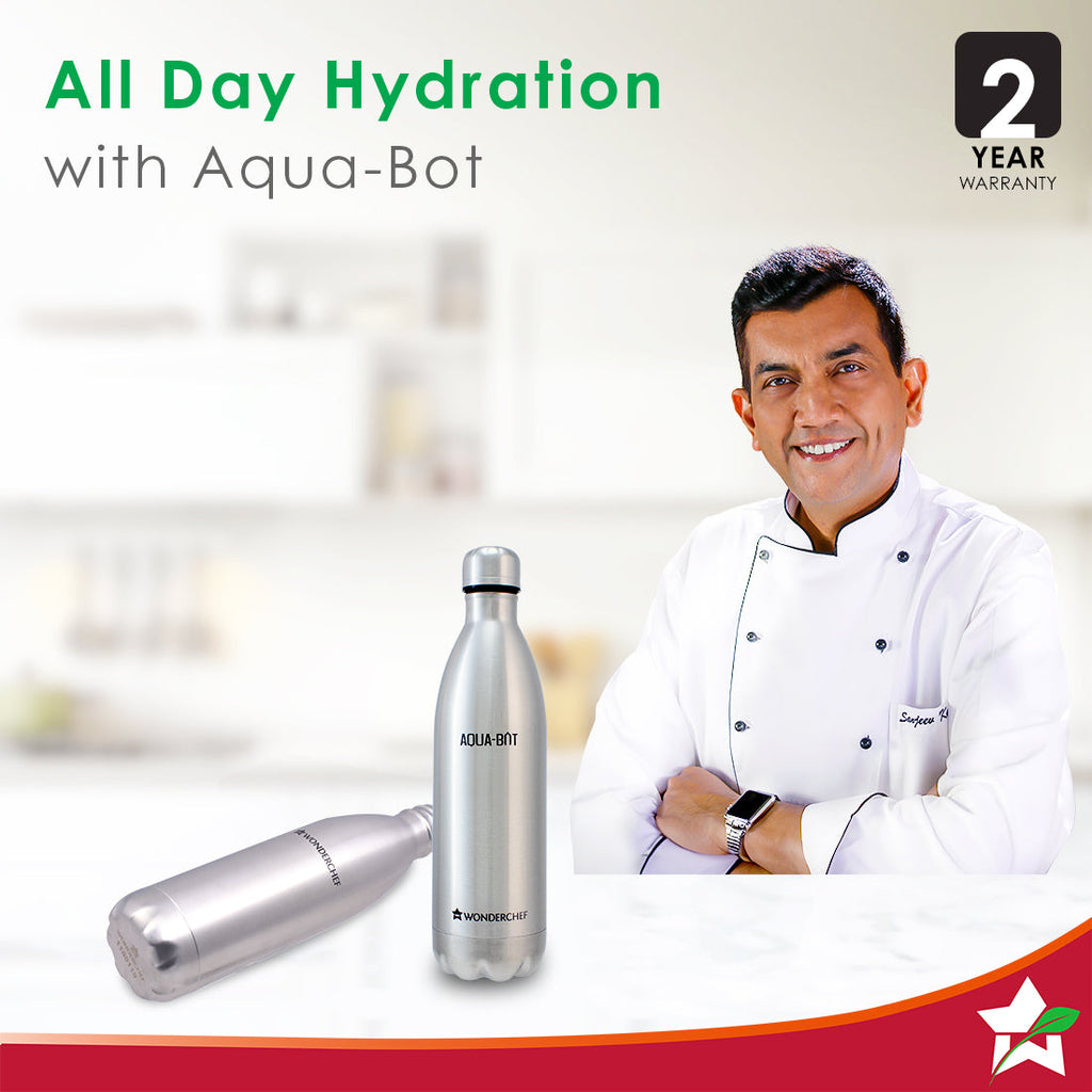 Aqua-Bot, 1000ml, Double Wall Stainless Steel Vacuum Insulated Hot and Cold Flask, Spill & Leak Proof, Silver, 2 Years Warranty