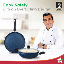 Load image into Gallery viewer, Galaxy 3pcs Cookware Set | Kadhai with Lid and Dosa Tawa | Induction Friendly | Cool Touch Bakelite Handles | Pure Grade Aluminium| PFOA Free| 2 Years Warranty | Midnight Blue