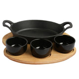 Ferro Cast-iron Sizzler Plate With 3Pc Bowls with Wooden Base, Pre-seasoned, Enamel Coating, Induction Friendly, 22cm, 5 Years Warranty, Black