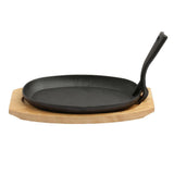 Ferro Cast-iron Sizzler Plate With Wooden Base, Pre-seasoned, Enamel Coating, Detachable Handle, Induction Friendly- 23cm, 5 Years Warranty, Black