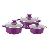 Granite Die-Cast Non-stick 6-piece Casserole Set with Lids, Induction bottom, Soft-touch handles, Virgin grade aluminium, PFOA/Heavy metals free, 3.5mm, 2 years warranty, Purple