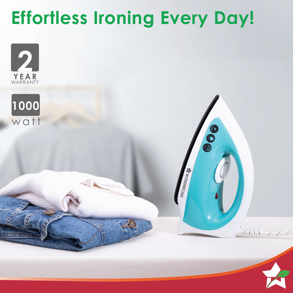 Dry Iron Cruze | 1000W | Quick Heating | Non-Stick Coated Sole Plate | Light and Compact Design | Temperature Control Dial | 1 Year Warranty