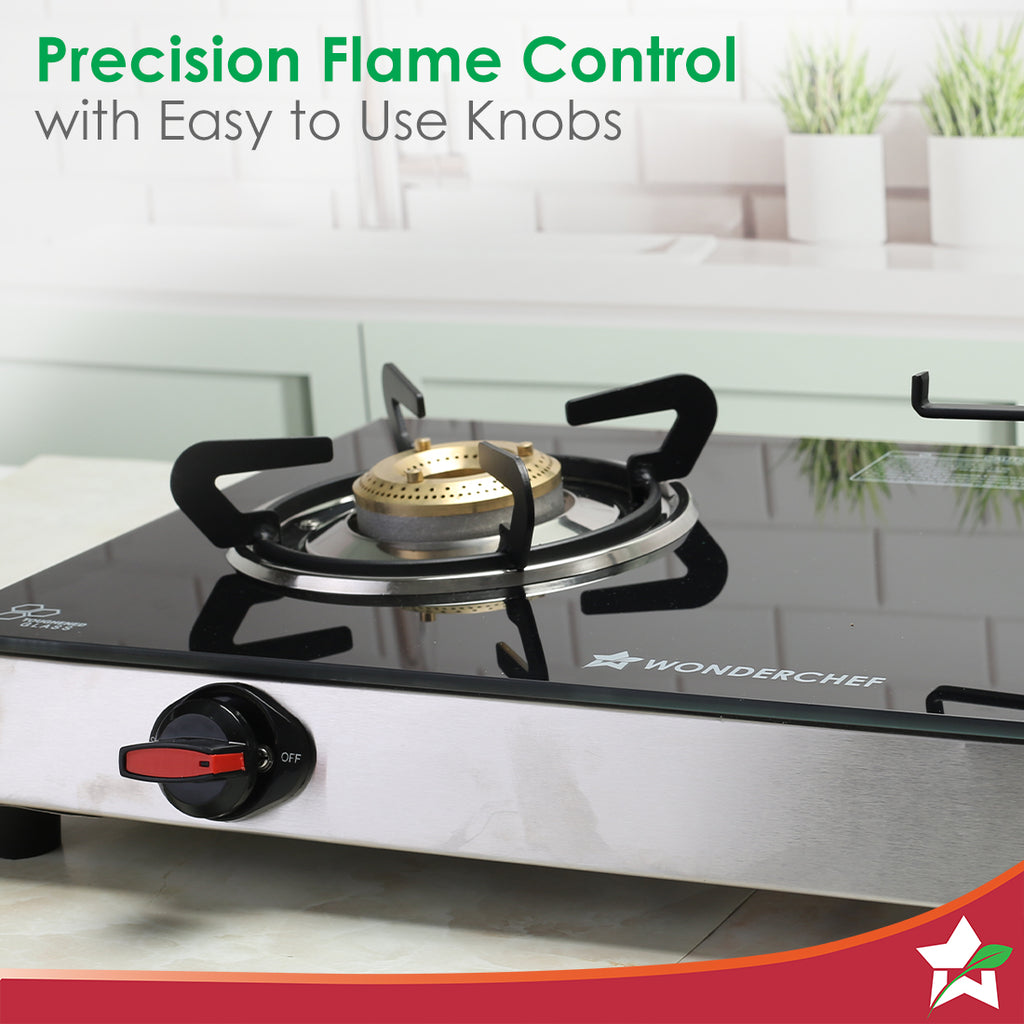 Galaxy 2 Burner Cooktop | 1 Medium, 1 Small Wide Spaced Burners | Highly Efficient Tri-pin Brass Burners | Precise Flame Control | BIS Approved 6mm Toughened Glass Top | 2 Year Warranty