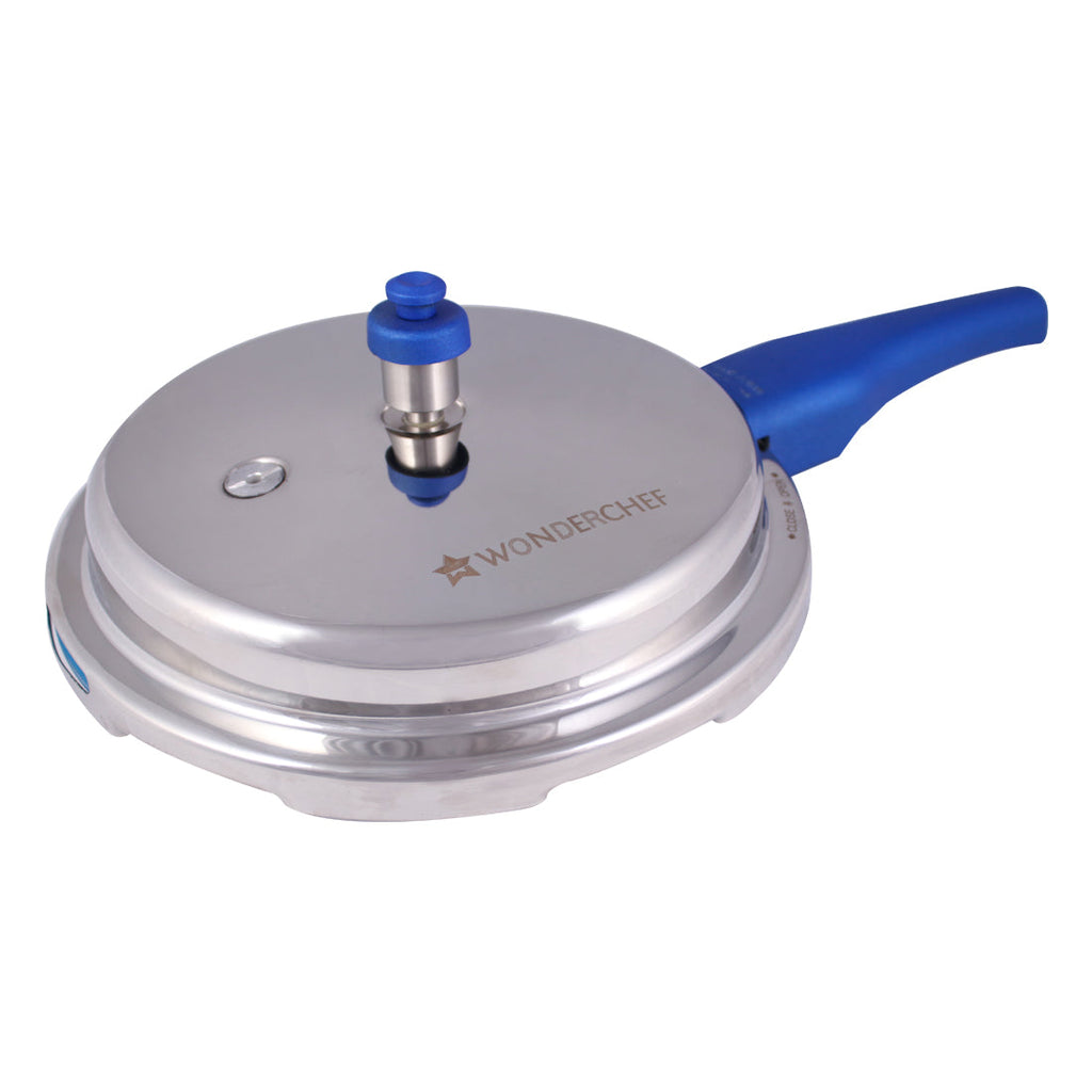 Nigella Induction Base 3.5L Stainless Steel Handi Pressure Cooker with Outer Lid, Blue Handle