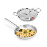 Venice Triply Stainless Steel 3 Pc. Cookware Set | Fry Pan 20cm, Kadhai with Lid 24cm | Non-toxic | Safe to Use | Uniform Heating | Heavy-duty Handle | Easy Cleaning | 10-year Warranty