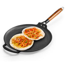 Load image into Gallery viewer, Ferro Light-weight Cast-iron Dosa Tawa | 30cm | Pre-seasoned with 100% Vegetable Oil | 40% Lighter than Regular Cast-iron Cookware | Cool-touch Real Acacia Wood Handles | 10-Year Warranty