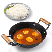 Load image into Gallery viewer, Ferro Light-weight Cast-iron Kadhai | 20cm | Pre-seasoned with 100% Vegetable Oil | 40% Lighter than Regular Cast-iron Cookware | Cool-touch Real Acacia Wood Handles | 10-Year Warranty