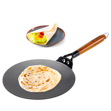 Load image into Gallery viewer, Ferro Light-weight Cast-iron Roti Tawa | 26cm | Pre-seasoned with 100% Vegetable Oil | 40% Lighter than Regular Cast-iron Cookware | Cool-touch Real Acacia Wood Handles | 10-Year Warranty