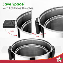 Load image into Gallery viewer, Click and Cook Stainless Steel Casserole 2 Pc Set | 3 L, 1 L | Unique Foldable Cool-touch Handles | Tri-ply Bottom | Glass Lid with Steam Vent | Induction and Gas Cooktop Friendly