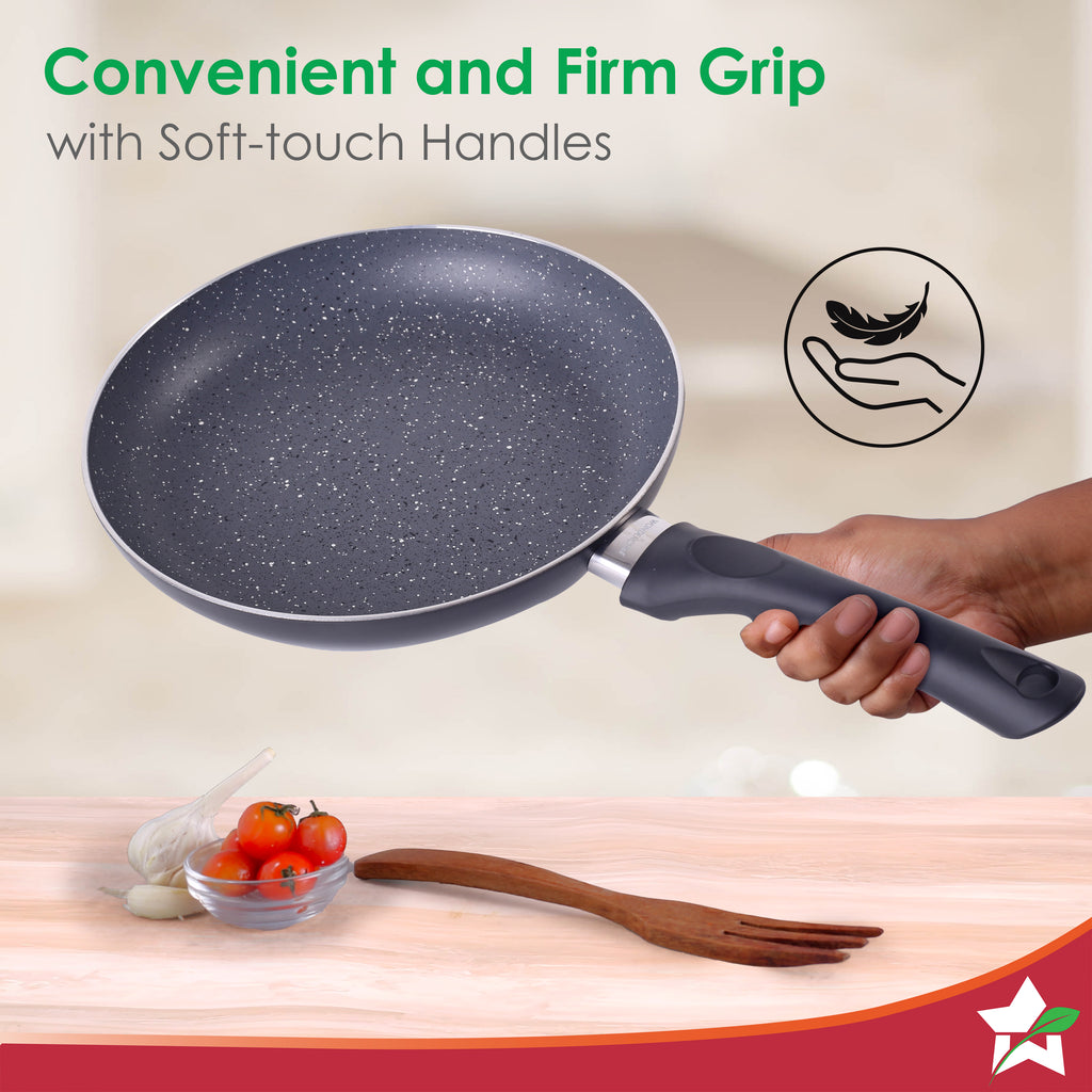 Sienna Non-stick Cookware 4 Pc Set | Dosa Tawa, Fry Pan, Kadhai for Cutlets, Curries, Dosas | PFOA Free | Virgin Aluminium | Energy Efficient | Stylish Granite Finish | 2-year Warranty