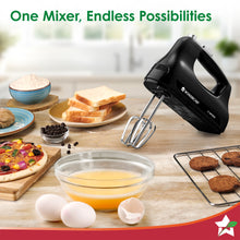 Load image into Gallery viewer, Essenza Hand Mixer | 3 Variable Speed Settings | 300W | For Beating, Whisking, Whipping, Kneading | Stainless-steel Beater and Kneader Attachments | Low Noise | Black | 2-Year Warranty