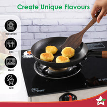 Load image into Gallery viewer, Ferro Light-weight Cast-iron Roti Tawa | 26cm | Pre-seasoned with 100% Vegetable Oil | 40% Lighter than Regular Cast-iron Cookware | Cool-touch Real Acacia Wood Handles | 10-Year Warranty