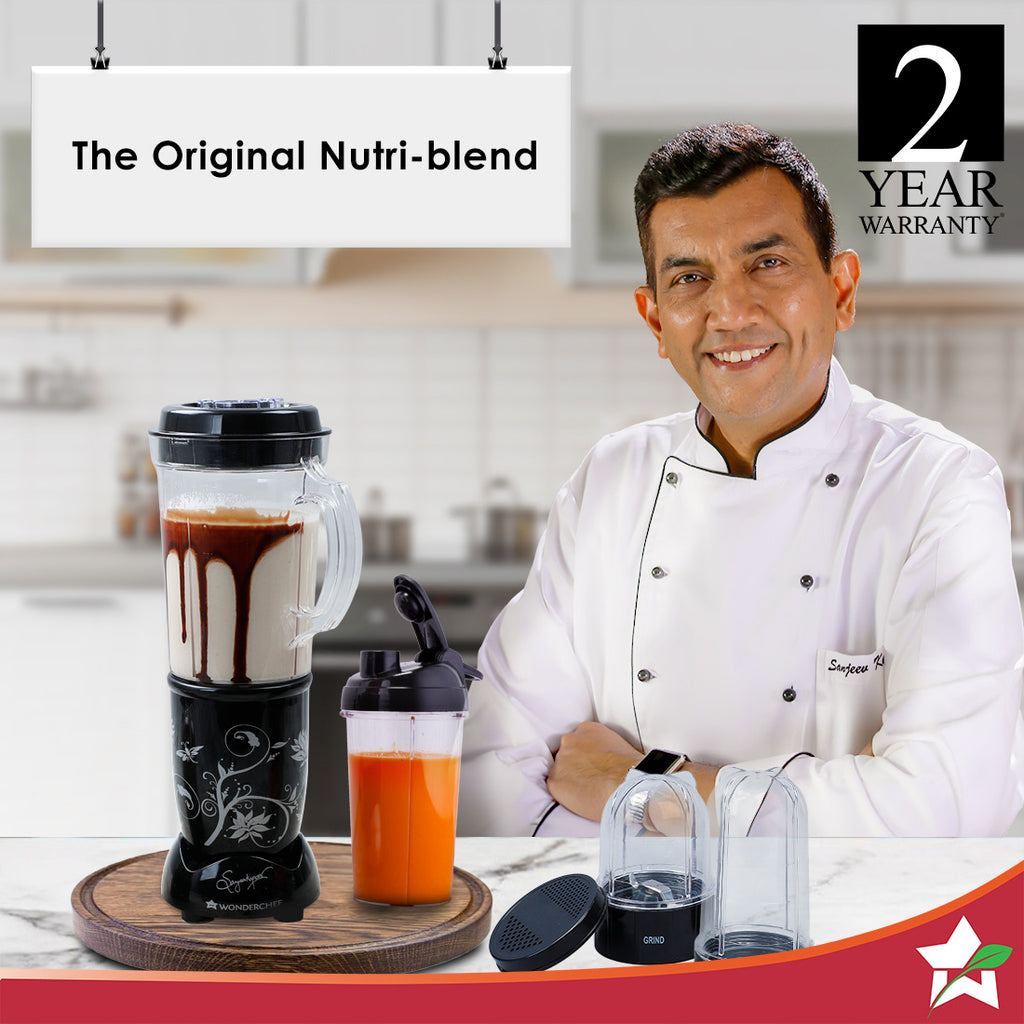 Nutri-blend Juicer, Mixer, Grinder, Smoothie Maker & Chopper | Complete Kitchen Machine | 22000 RPM Blender, Chopper, Juicer | 500W 100% Full Copper Motor | SS Blades | 4 Unbreakable Jars | 2 Years Warranty | Recipe Book By Chef Sanjeev Kapoor | Black