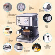 Load image into Gallery viewer, Regenta Espresso Coffee Machine, 19-bar, Make Espressos, Cappuccinos &amp; Lattes at Home, With Steamer, Metal Porta Filter, Temperature Dial, 2 Year Warranty