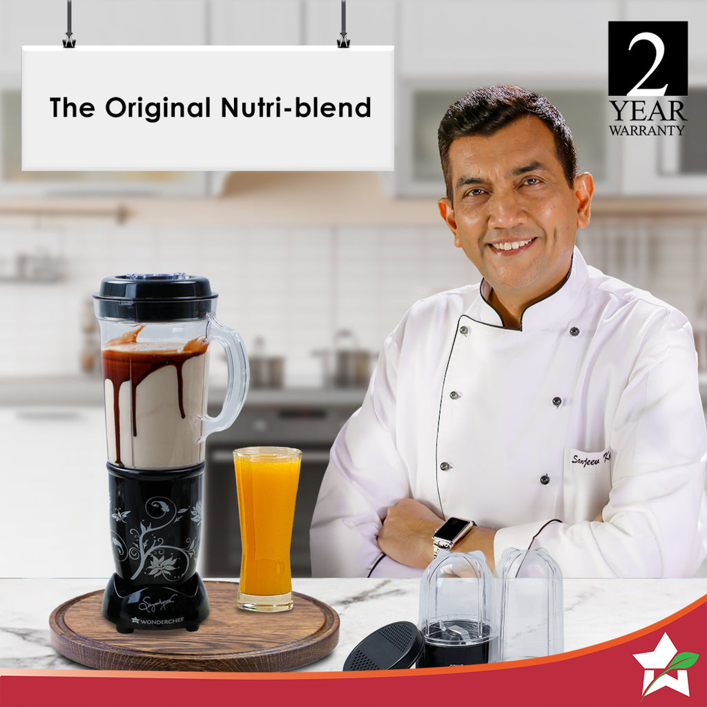 Nutri-blend Juicer, Mixer, Grinder, Blender & Smoothie Maker | 400W 22000 RPM 100% Full Copper Motor | Stainless steel Blades | 3 unbreakable jars | 2 Years warranty | Recipe book by Chef Sanjeev Kapoor | Black