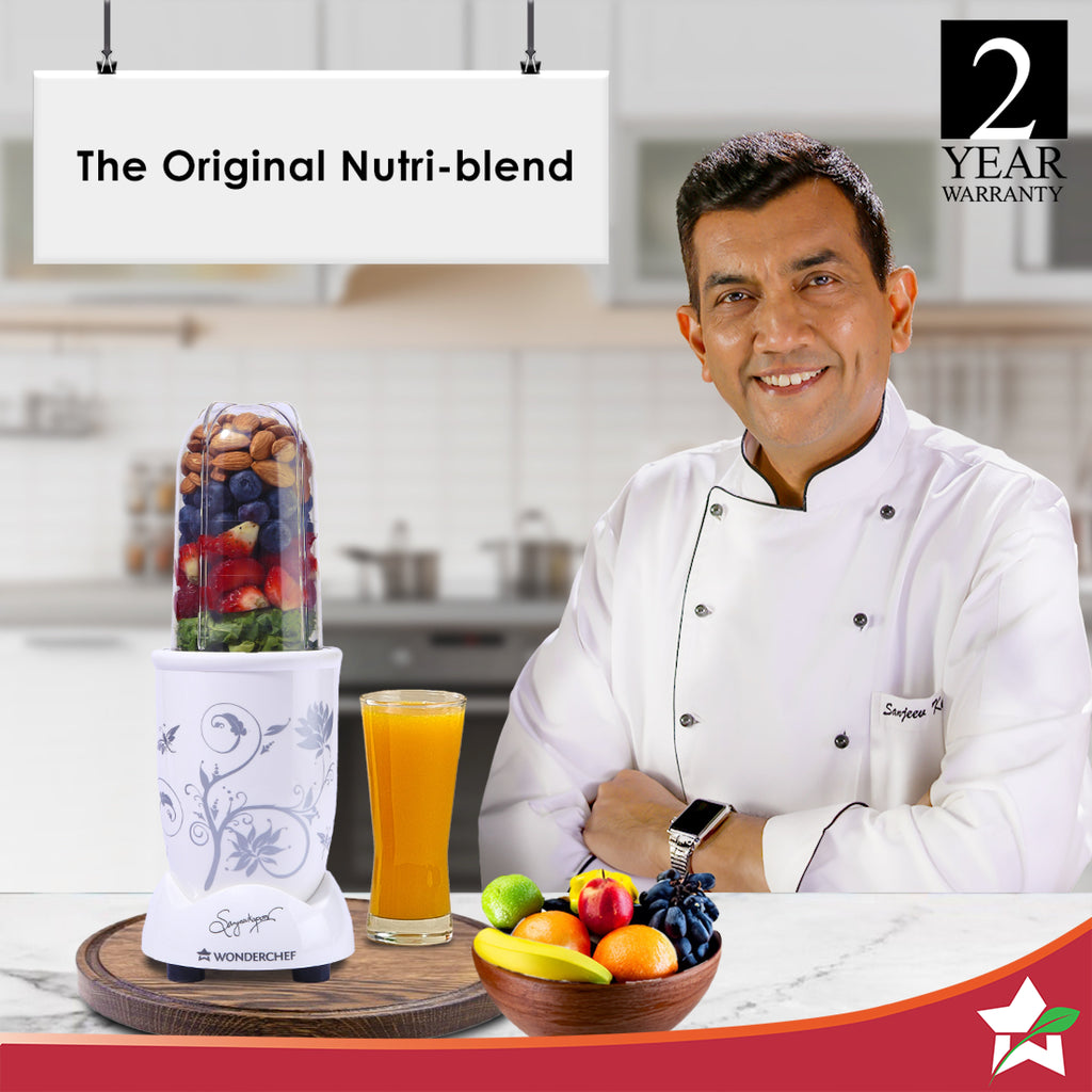 Nutri-blend, 400W, 22000 RPM 100% Full Copper Motor, Mixer-Grinder, Blender, SS Blades, 2 unbreakable Jars, 2 Years warranty, White, Recipe Book By Chef Sanjeev Kapoor