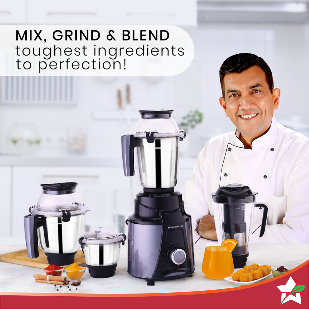 Galaxy Mixer Grinder 750W 100% Copper Motor, 4 Stainless Steel Jars, Black & Grey, 5 Years Warranty