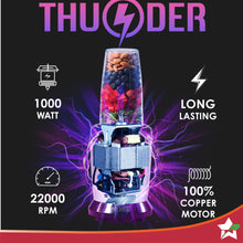 Load image into Gallery viewer, Nutri-blend Thunder Mixer, Grinder, Blender &amp; Smoothie Maker | 1000W 22000 RPM 100% Full Copper Motor | SS 6-Blade Assembly | 2 Unbreakable Tritan Jars | 2 Years Warranty | Recipe Book By Chef Sanjeev Kapoor | Black Silver