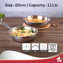 Load image into Gallery viewer, Nigella Tri-ply Stainless Steel 20 cm Fry Pan | 1.1 Litre | 2.5mm Thickness | With Induction base | Compatible with all cooktops | Riveted Cool-Touch Handle | 10 Year Warranty