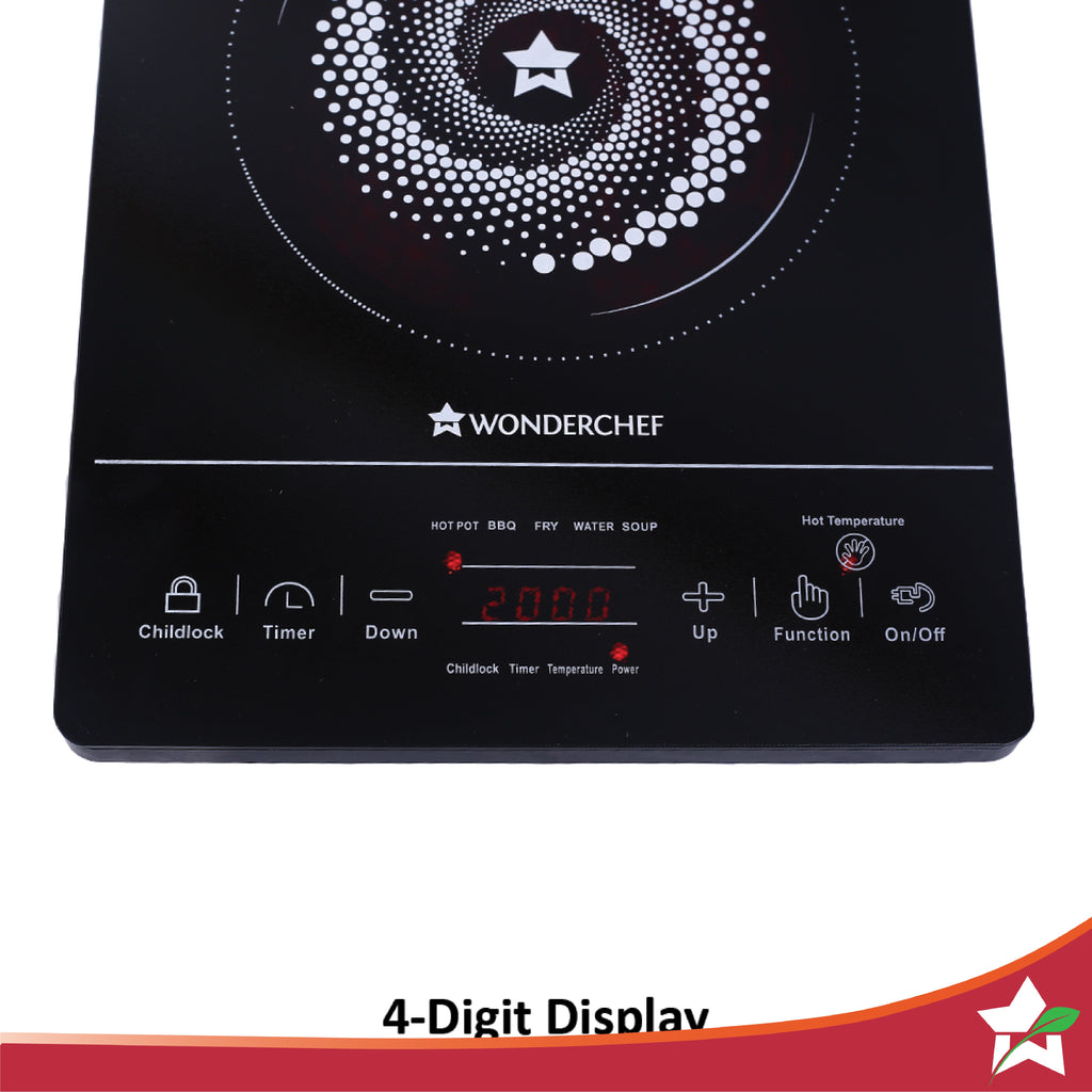 Wonderchef Renewed Easy Cook Hot Plate Infrared Cooktop with Feather Touch Control & Child Lock Feature | 2000 Watt Induction Cooktop | Crystal Glass Top Surface | LED Digital Panel | Smart Touch Buttons