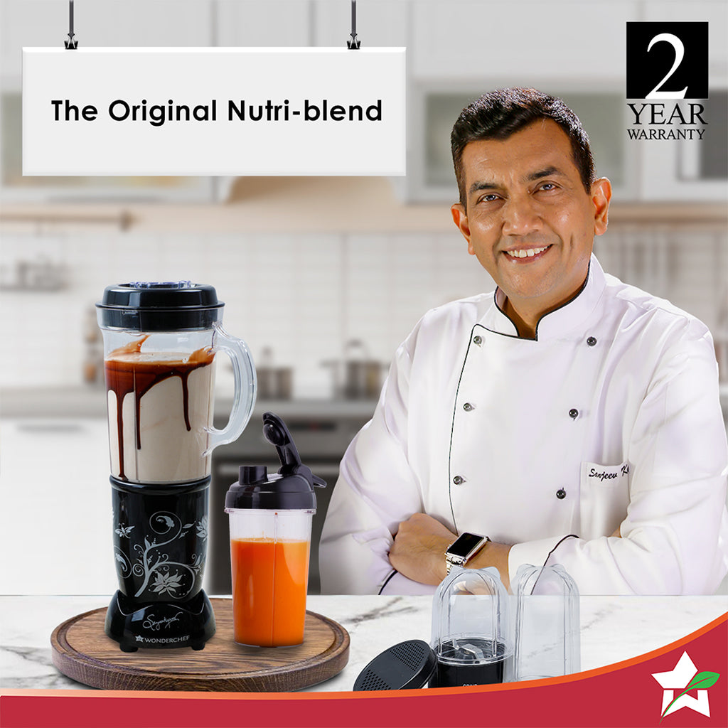 Nutri-blend Juicer, Mixer, Grinder, Blender & Smoothie Maker | 500W 22000 RPM 100% Full Copper Motor | Stainless steel Blades | 3 unbreakable jars | 2 Years warranty | Recipe book by Chef Sanjeev Kapoor | Black