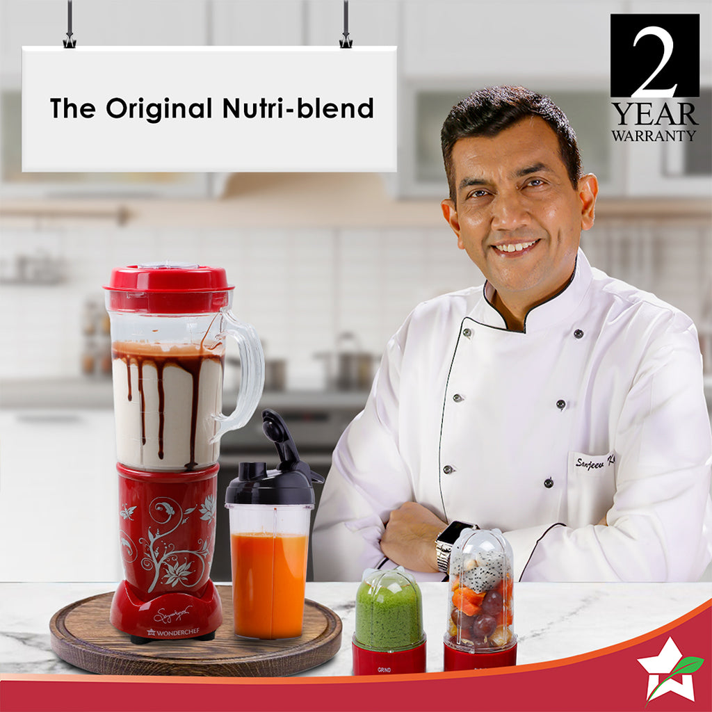 Nutri-blend Juicer, Mixer, Grinder, Blender & Smoothie Maker |500W 22000 RPM 100% Full Copper Motor | Stainless steel Blades | 3 unbreakable jars | 2 Years warranty | Recipe book by Chef Sanjeev Kapoor | Red