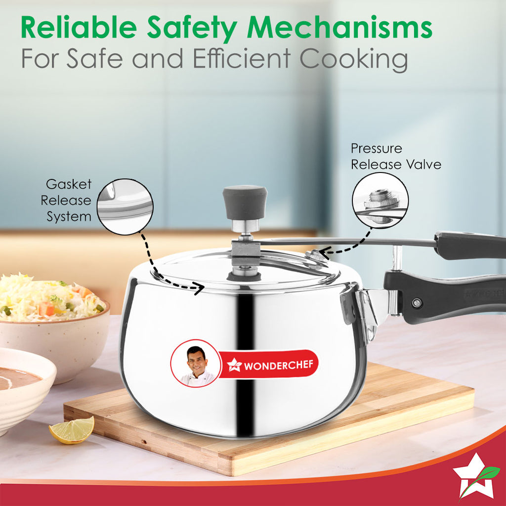 Nigella Triply Stainless Steel Inner Lid Pressure Cooker | 3 Litres | Compatible with Gas Stove, Induction, Ceramic Cooktop | ISI Certified | Uniform Heating | Contour Collection | 5-Year Warranty