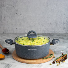 Load image into Gallery viewer, Granite 24 cm Non-Stick Casserole | Glass Lid |Induction Bottom | Soft-Touch Handles | Virgin Aluminium | PFOA and Heavy Metals Free | 3.5mm | 4 liters | 2 Year Warranty | Grey