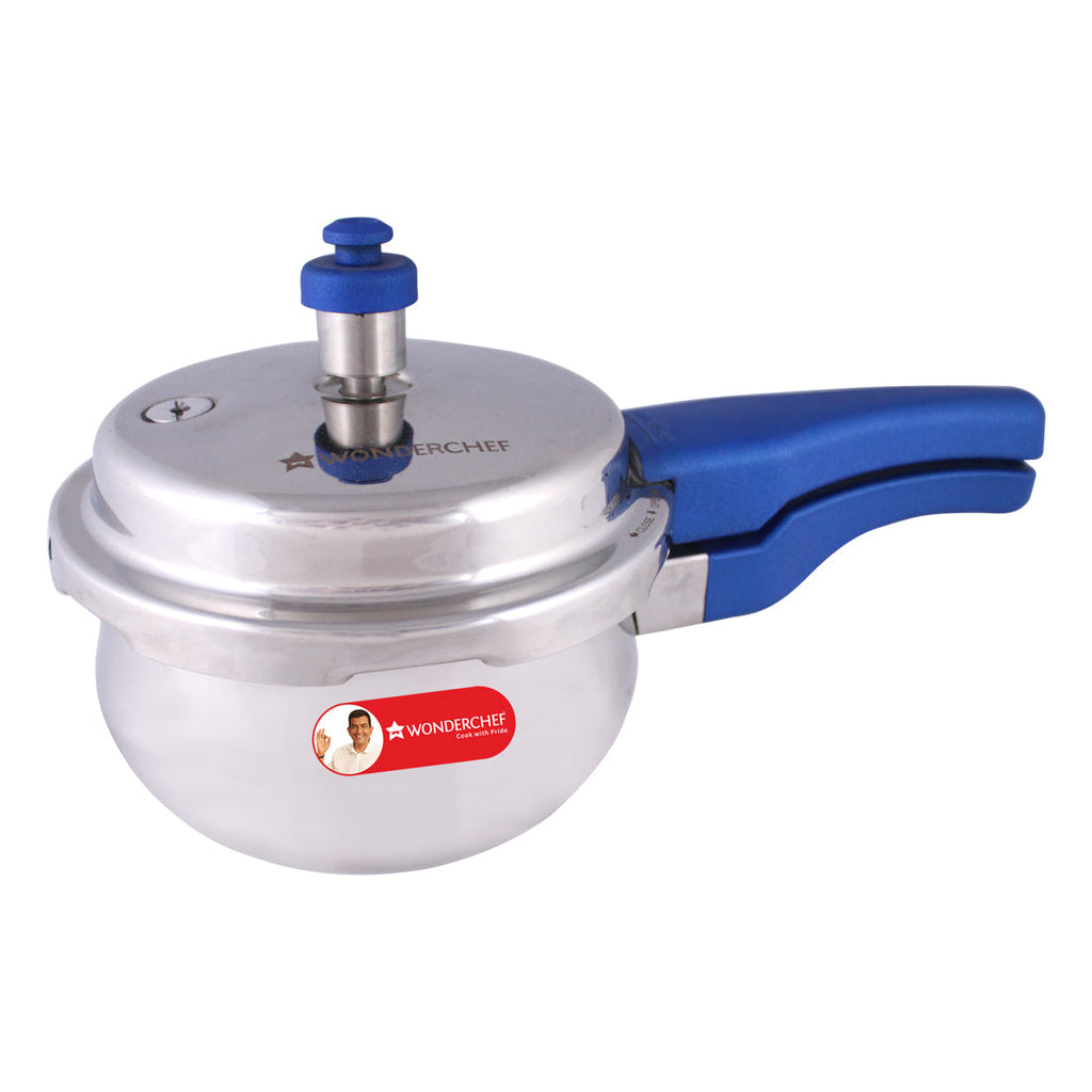 Nigella Induction Base 3.5L Stainless Steel Handi Pressure Cooker with Outer Lid, Blue Handle