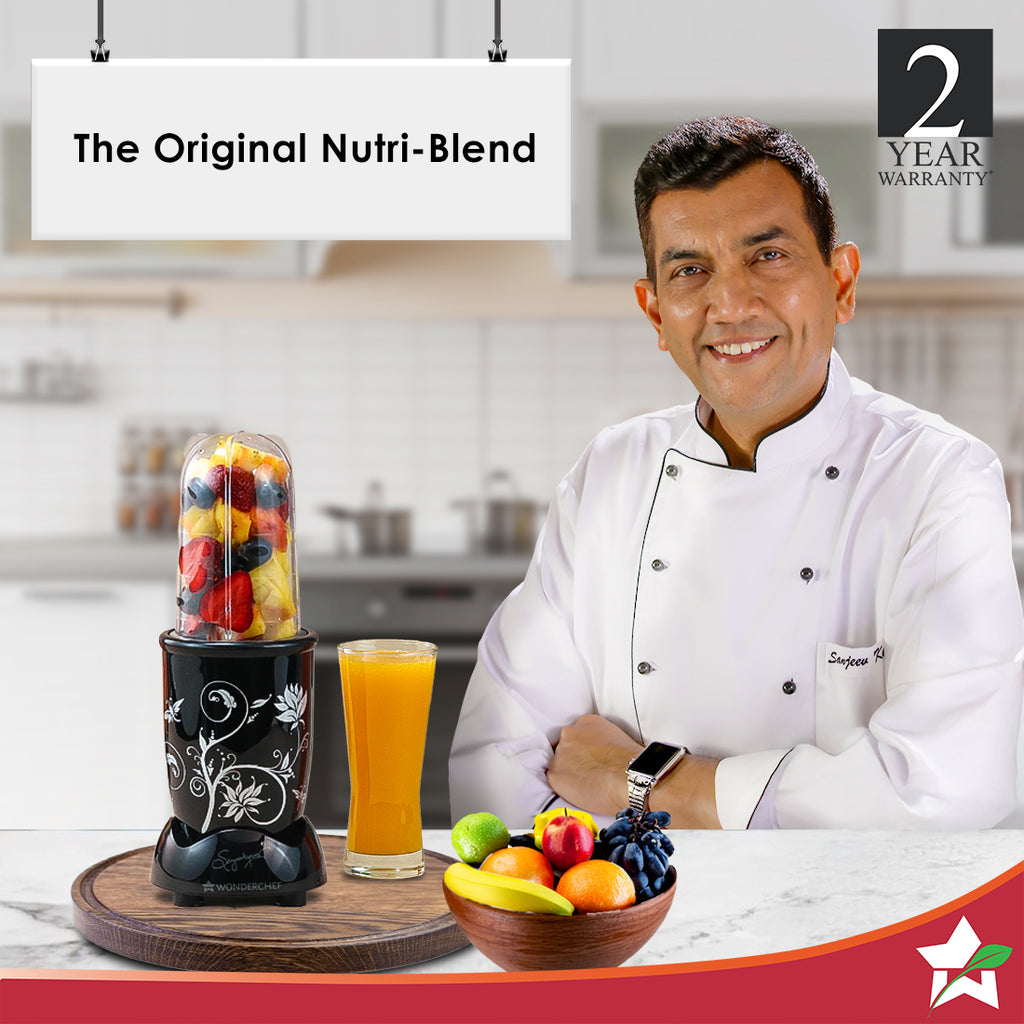 Nutri-blend, 500W, 22000 RPM 100% Full Copper Motor, Mixer-Grinder, Blender, SS Blades, 2 Unbreakable Jars, 2 Years warranty, Black, Recipe Book By Chef Sanjeev Kapoor