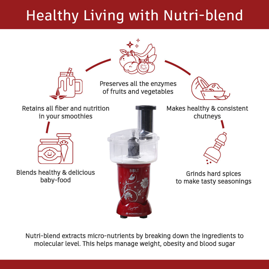 Nutri-blend BOLT-600W Mixer With Food Processor & Atta Kneader, Stronger & Swifter With Sipper Lid, 22000RPM 100% Full Copper Motor, 4 Unbreakable Jars, Sharper Steel Blades, 2 Yrs Warranty, Red, Recipe Book By Chef Sanjeev Kapoor