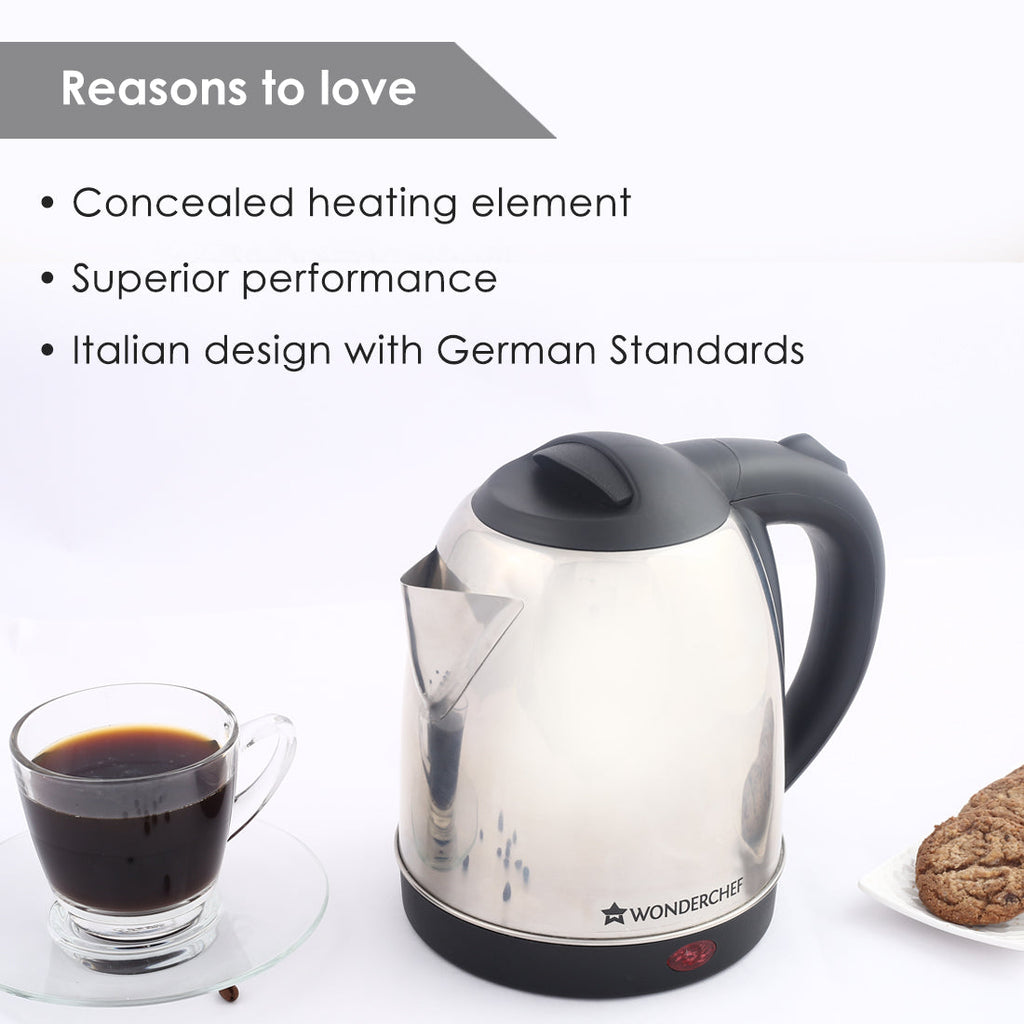 Prato Automatic Stainless Steel Cordless Electric Kettle, 1.5 Litres, Built-in Metal Filter, 304 Stainless Steel Interior, Ergonomic Handle Design, 1000W, 2 Years Warranty