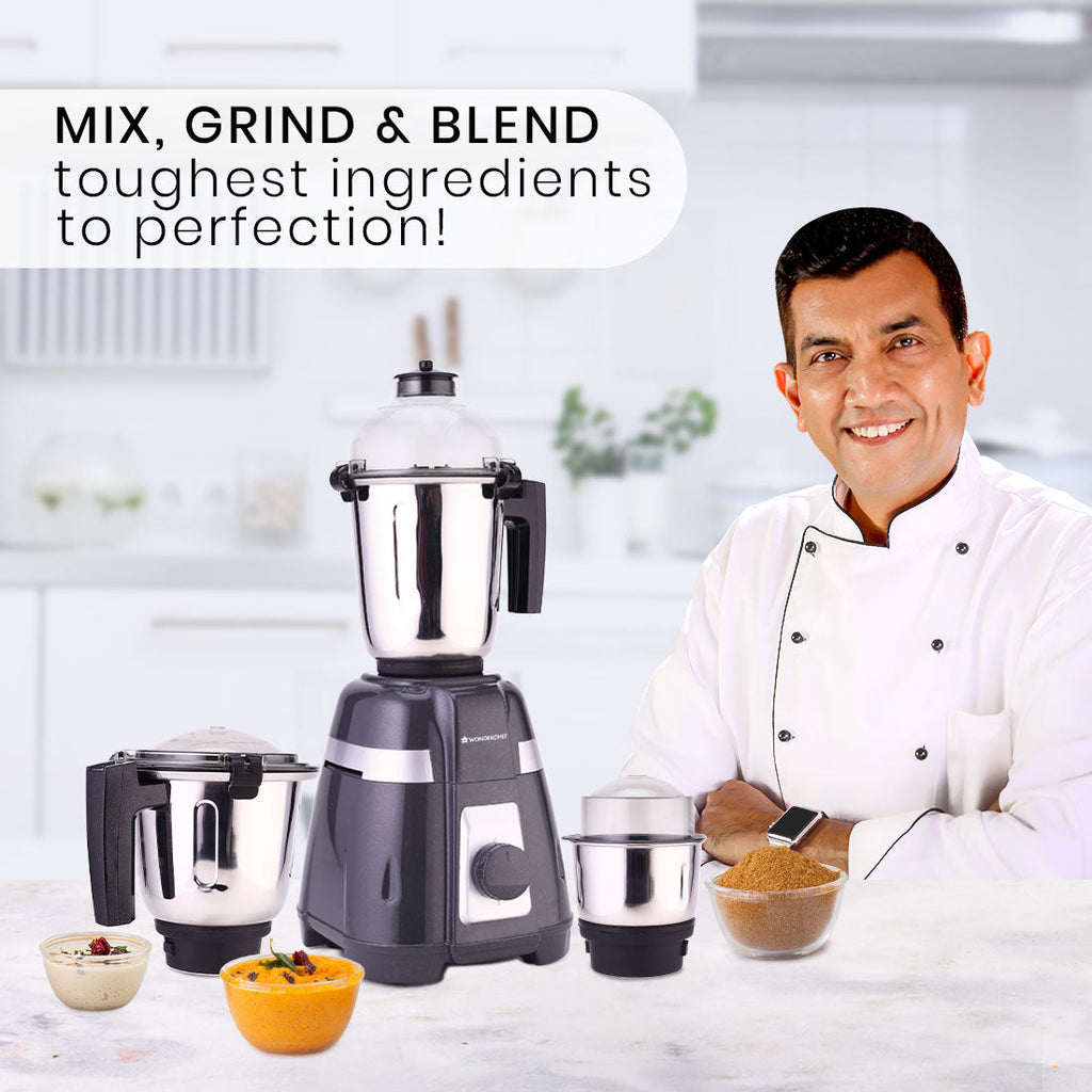 Wonderchef Renewed Regalia Mixer Grinder 750W, 230V~50Hz, 3 Stainless Steel Jars, Black, 1 Year Warranty