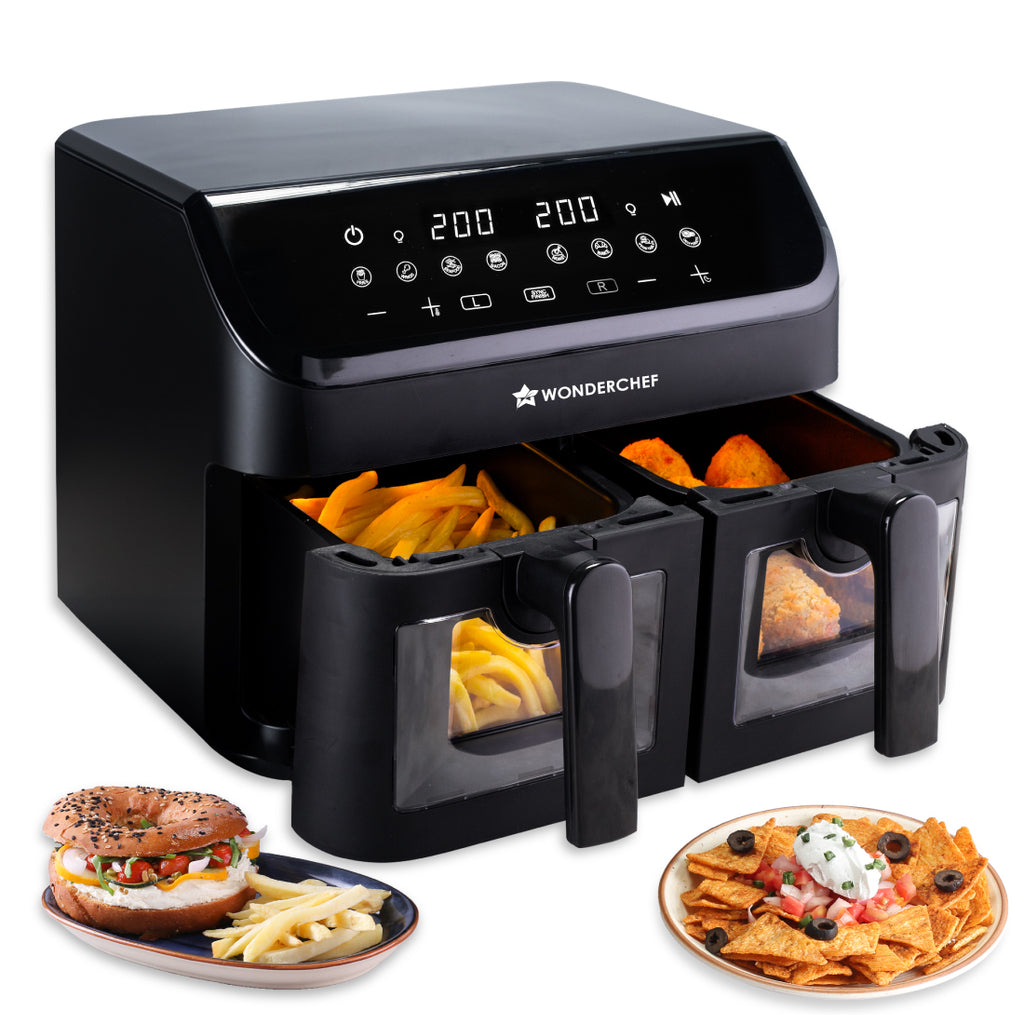 Regenta Digital Air Fryer with Dual Basket | 2000W, 9L | 2 Baskets for Different Types of Cooking | Healthy Food with Minimum Oil | Auto Resume & Shut-off | Touch Screen | 2 Year Warranty