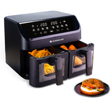 Load image into Gallery viewer, Regenta Digital Air Fryer with Dual Basket | 2000W, 9L | 2 Baskets for Different Types of Cooking | Healthy Food with Minimum Oil | Auto Resume &amp; Shut-off | Touch Screen | 2 Year Warranty