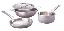 Load image into Gallery viewer, Venice Triply Stainless Steel 4 Pc. Cookware Set | Fry Pan 24cm, Kadhai with Lid 24cm, Saucepan 16cm | Non-toxic | Uniform Heating | Heavy-duty Handle | Easy Cleaning | 10-year Warranty