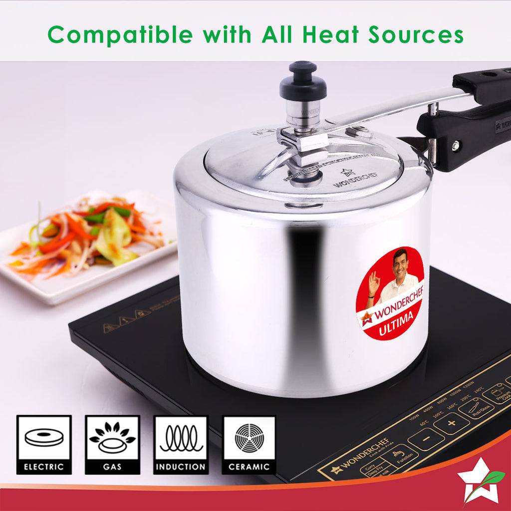 Inner Lid Ultima 3L Pressure Cooker | 3.25 mm Heavy Encapsulated Bottom | Bakelite Handles for Durability | Induction Friendly (Aluminium , Silver)