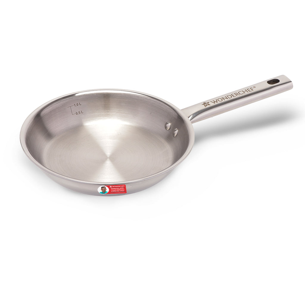 Stella Triply Stainless Steel Fry Pan | 24 cm, 1.7 Litres | Compatible with Gas Stove, Induction, Ceramic Cooktop | Non-toxic | Uniform Heating | Heavy-duty Handle | 10-year Warranty