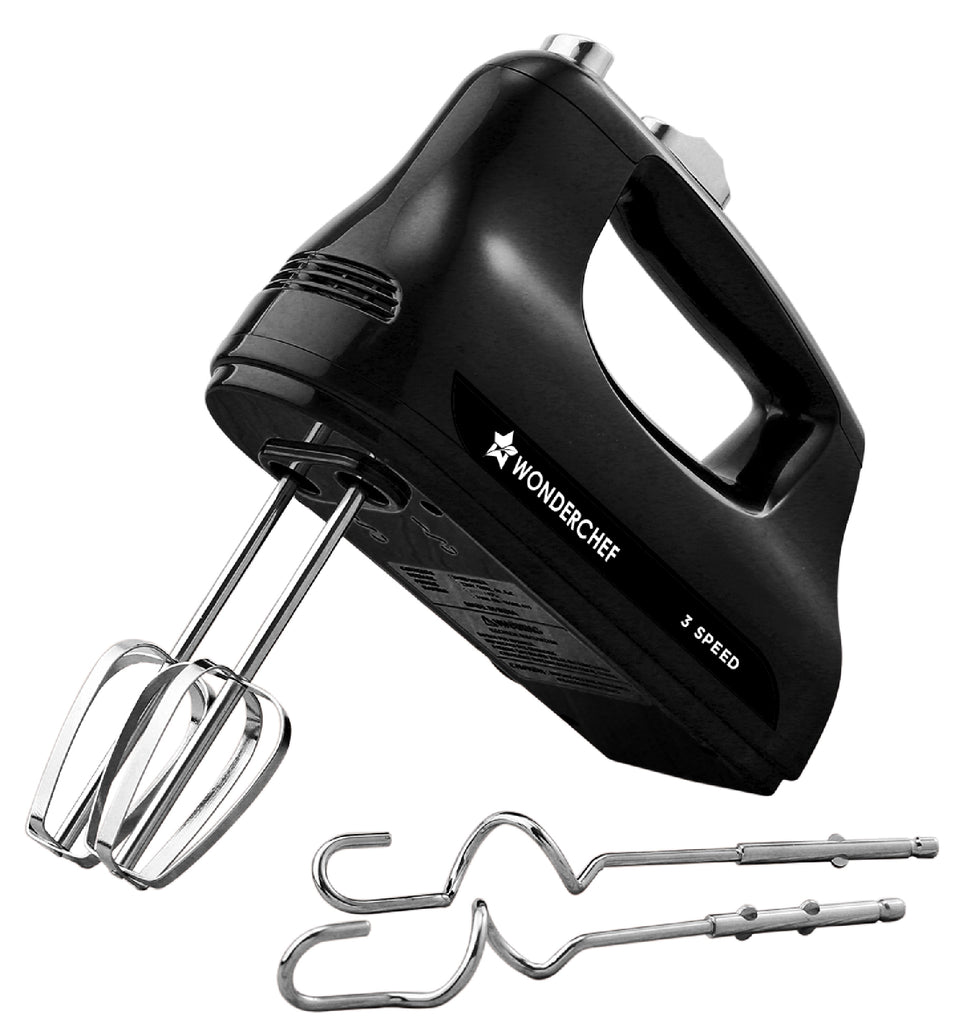 Essenza Hand Mixer | 3 Variable Speed Settings | 300W | For Beating, Whisking, Whipping, Kneading | Stainless-steel Beater and Kneader Attachments | Low Noise | Black | 2-Year Warranty