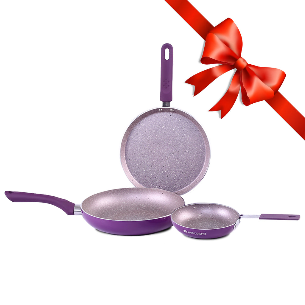 Wonderchef Renewed Royal Velvet 3-Piece Set | Fry Pan, Dosa Tawa and Mini Fry Pan