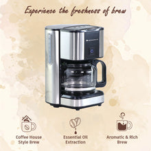 Load image into Gallery viewer, Regalia Brew Coffee Maker 550 W | Stainless Steel Body | 700ml Borosilicate Glass Carafe | 3-in-1 Filter Coffee, Espresso, Cappuccino | Auto Shut Off | Removable Cone Filter | 7 Cups Coffee | Perfect Gifting Option | Black &amp; Silver | 2 Year Warranty