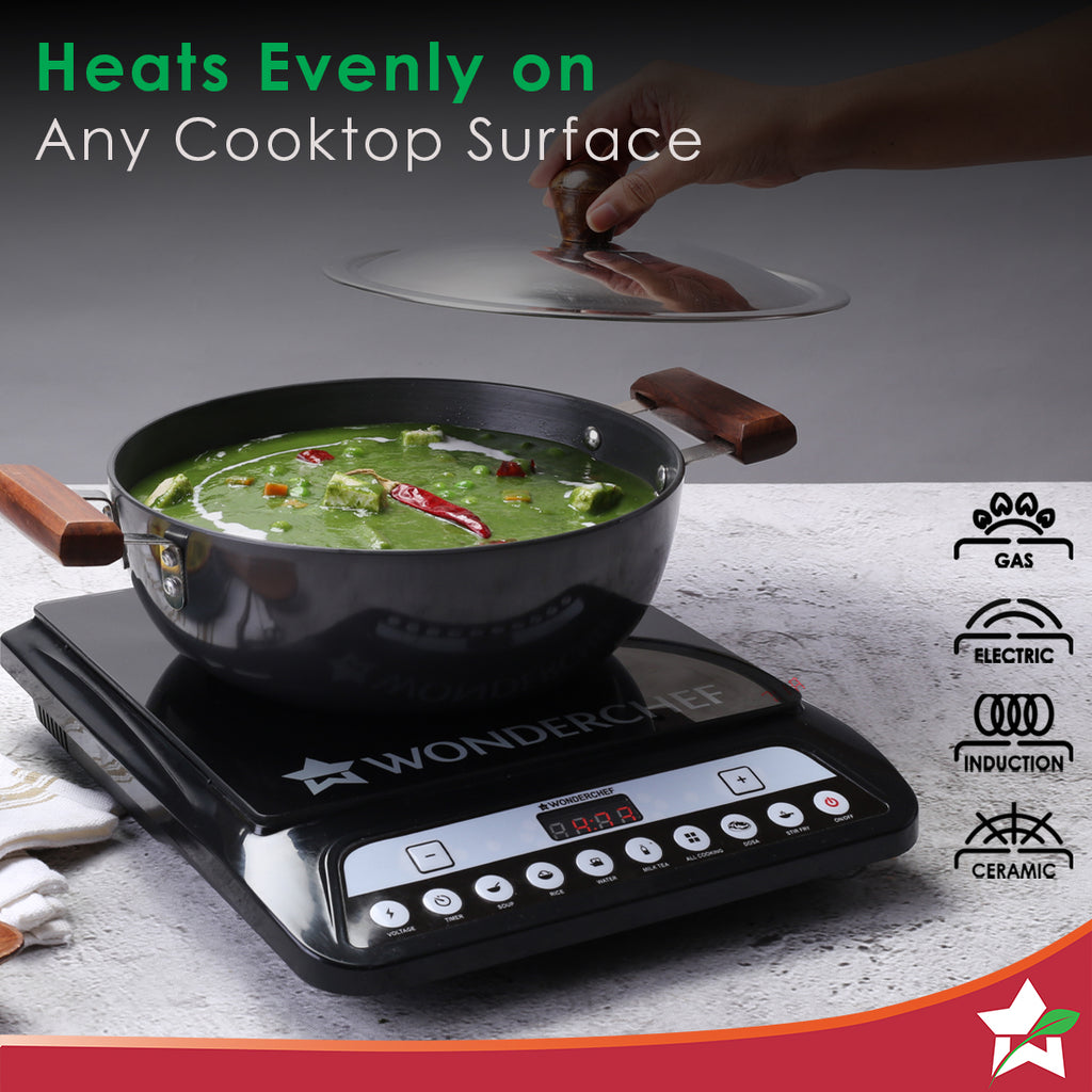 Ebony 24 cm Hard Anodized Deep Kadhai/Kadai with Lid - 3 Litre | Ideal for Sauteeing veggies, Dal and Curries | Black