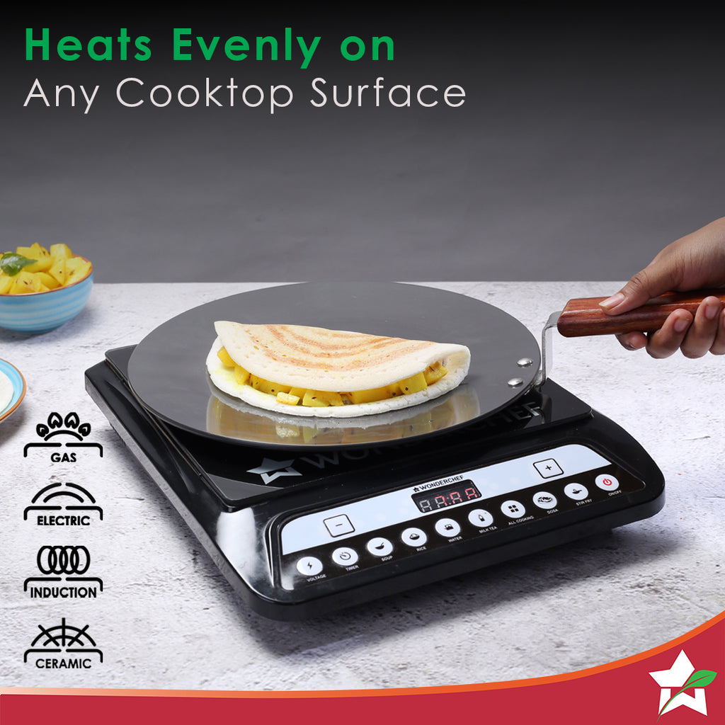 Ebony 28 cm Roti Tawa | Induction Bottom | Wooden Handle| Hard Anodized Aluminium | Non Stick Tawa | 4.06 mm| 5 Years Warranty | Black