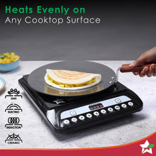 Load image into Gallery viewer, Ebony 28 cm Roti Tawa | Induction Bottom | Wooden Handle| Hard Anodized Aluminium | Non Stick Tawa | 4.06 mm| 5 Years Warranty | Black