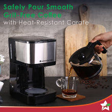 Load image into Gallery viewer, Regalia Pronto Coffee Maker 600W | Coffee Brewer Machine for Home &amp; Office | 750ml Borosilicate Glass Carafe | 3-in-1 Filter Coffee, Espresso, Cappuccino | Auto Shut Off | 6 Cups Coffee | Perfect Gifting Option | Black &amp; Silver| 2 Year Warranty