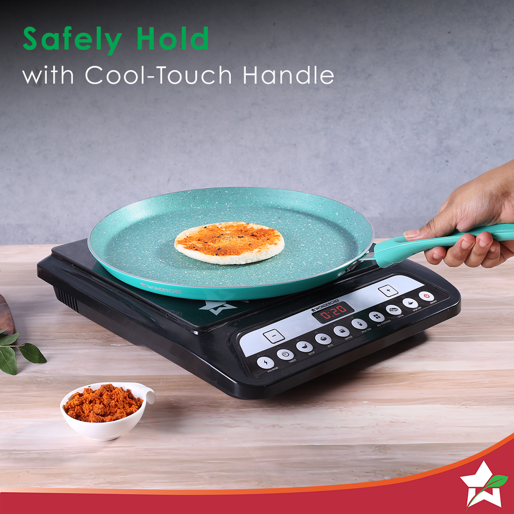 Wonderchef Renewed Celebration Non-stick 28cm Dosa Tawa | Induction Friendly | Soft Touch Handle | Pure Grade Aluminium | 2.2mm | PFOA/Heavy Metals Free