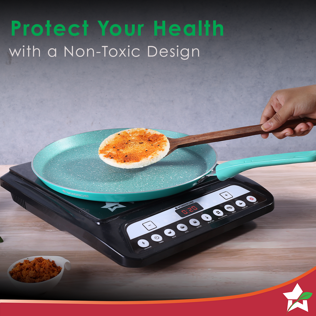 Wonderchef Renewed Celebration Non-stick 28cm Dosa Tawa | Induction Friendly | Soft Touch Handle | Pure Grade Aluminium | 2.2mm | PFOA/Heavy Metals Free